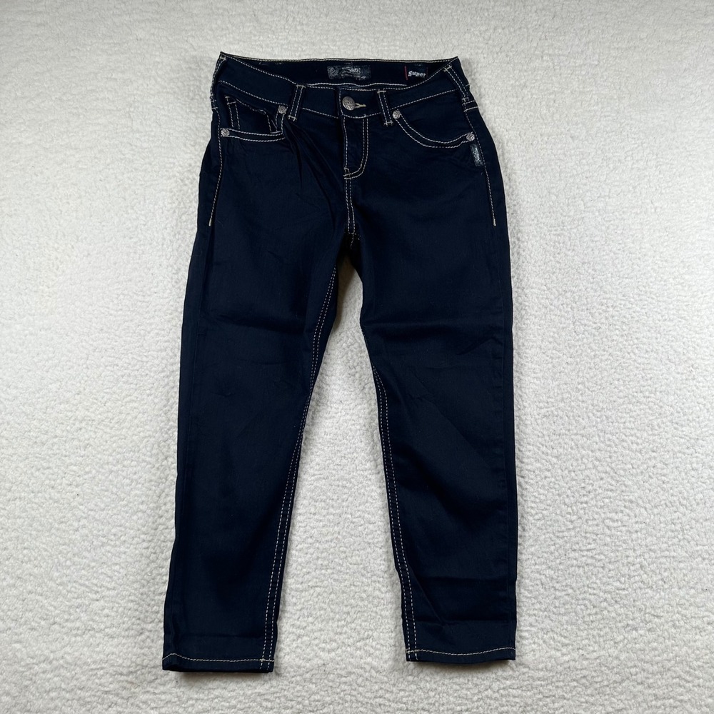Silver Jeans Co Suki High Capri Women Super Stretch Denim 30 Dark Blue Y2K Indie